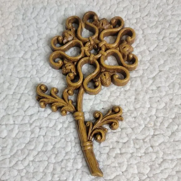 Vintage 1978 Syroco Flower Wall Decorations Set Of 3 #7560 Wicker Look - Picture 4 of 8